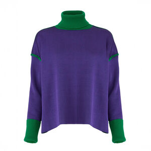 Marni Colorblock Turtleneck Sweater Purple Green Wool Oversized $1078 - IT 44
